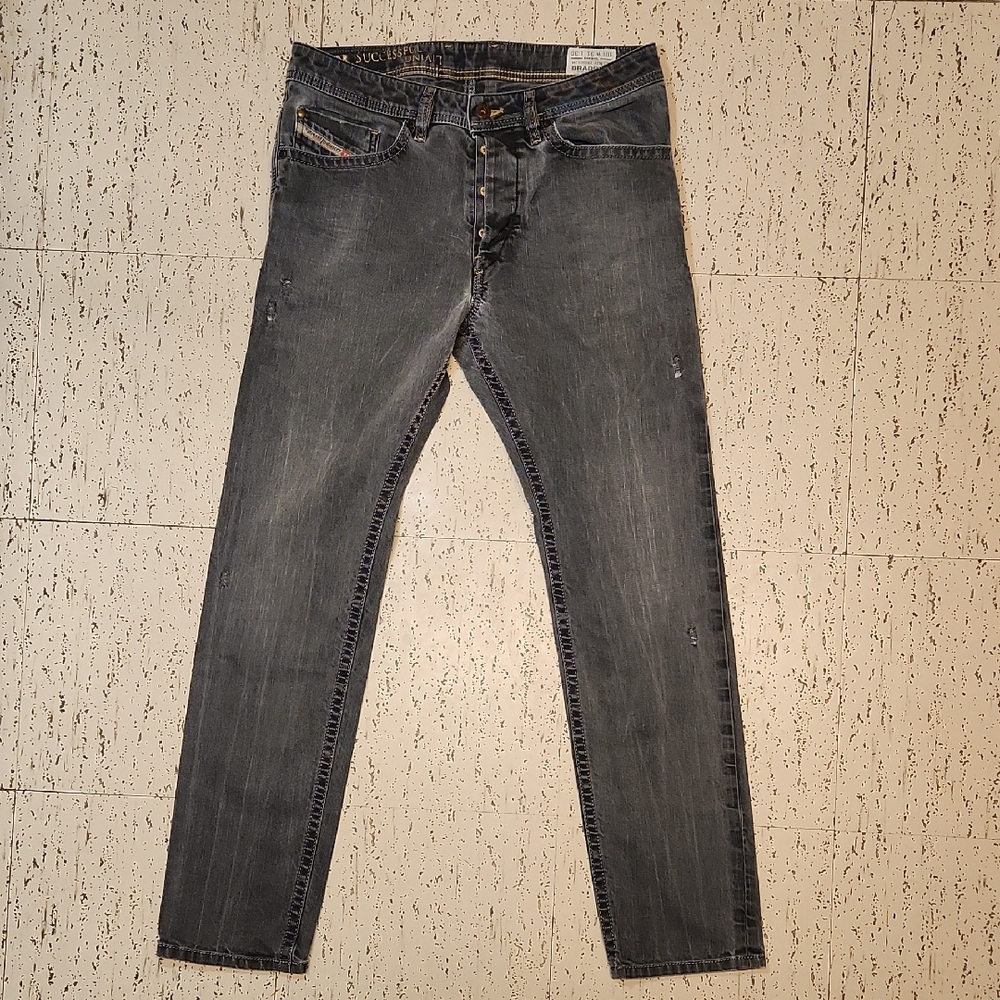 Diesel Distressed Gray Wash Braddom Regular Slim Tapered Carrot Fit Jeans Y2K